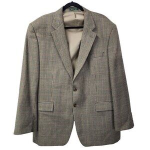 Lauren Ralph Lauren Brown‎ Houndstooth Sportcoat Blazer Tan 100% Wool 48R